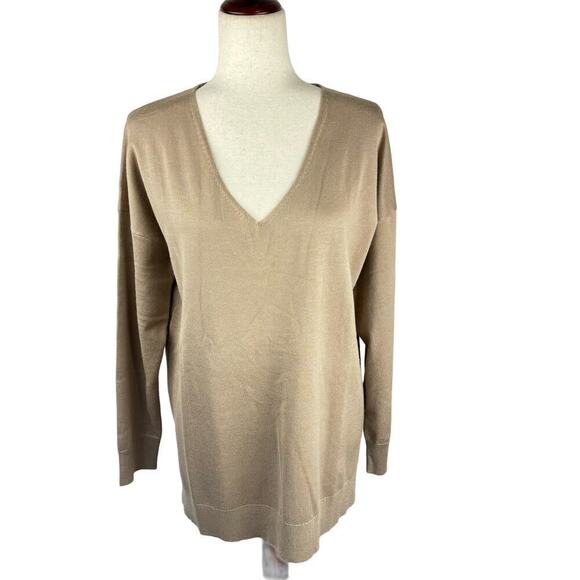 JWD V-NECK LONG SLEEVE RELAXED FIT PULLOVER SWEATER IN KHAKI NWT WOMEN'S LARGE - Picture 2 of 15